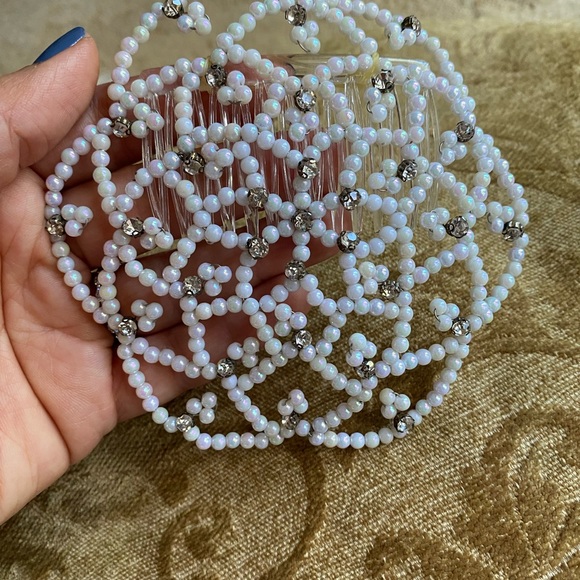 New kippah yarmulke Bridal judaica handmade white color beaded wedding / Kippah - Picture 3 of 4